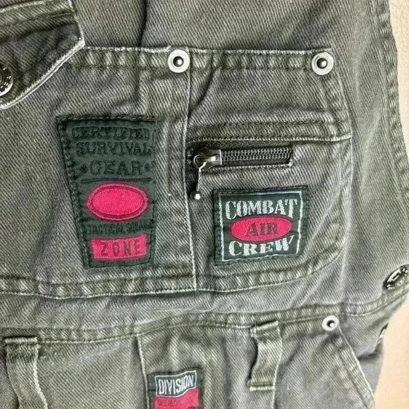 VTG Electric Kids 90s Kids Size 5 Overalls Army Green Combat Crew 100% Cotton - Picture 6 of 11